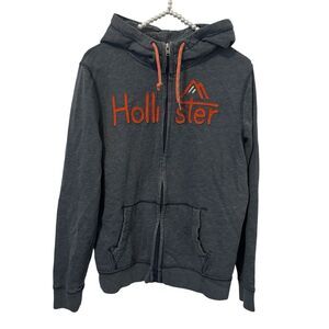 VTG Y2K HOLLISTER HOODIE FULL ZIP Gray SWEATSHIRT CARDIGAN SPELLOUT WOMENS Small